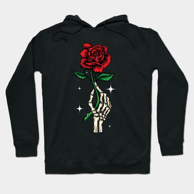 Halloween Skeleton Hand Holding a Red Rose Skeleton Hand Peace Sign Hoodie by SHB-art